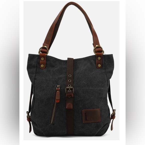 Hanalilly Handbags - Canvas Tote/Convertible Backpack with Leather Accents